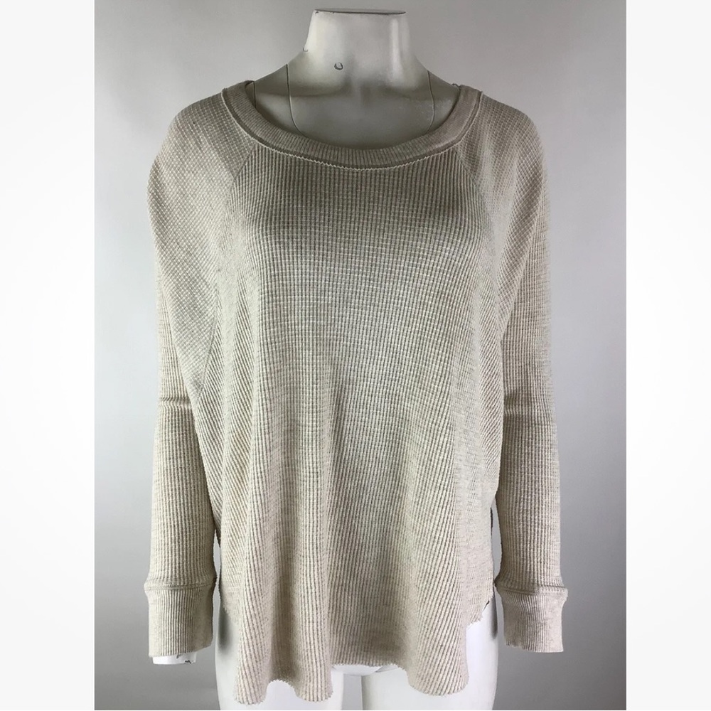 We The Free Sz M Swing Hem Dolman Sleeve Thermal Top Beige Cotton Polyester